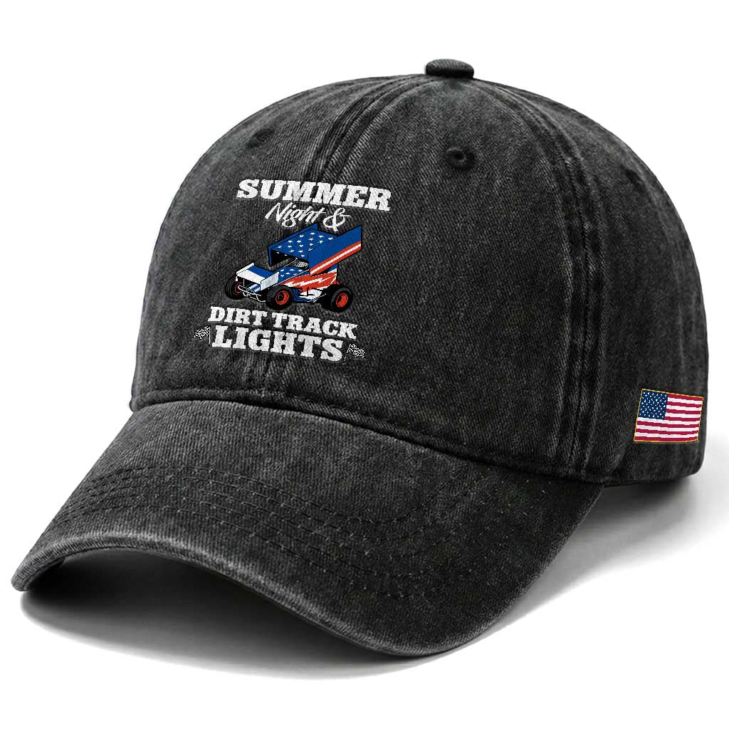Sprint Car Racing Washed Cotton Baseball Cap Summer Nights And Dirt Track Lights TS14 Print Your Wear