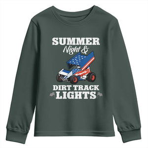 Sprint Car Racing Youth Sweatshirt Summer Nights And Dirt Track Lights TS14 Dark Forest Green Print Your Wear