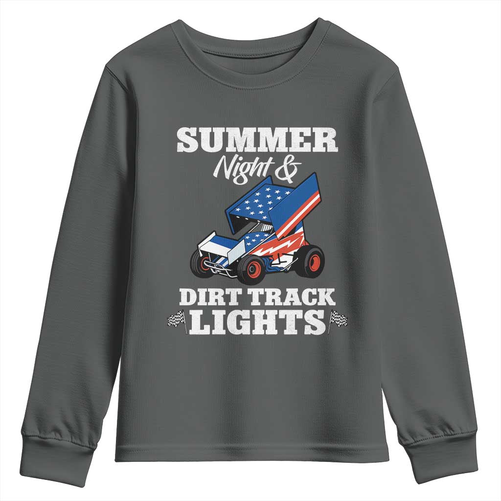 Sprint Car Racing Youth Sweatshirt Summer Nights And Dirt Track Lights TS14 Dark Heather Print Your Wear