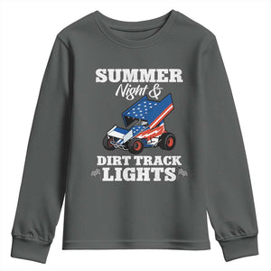 Sprint Car Racing Youth Sweatshirt Summer Nights And Dirt Track Lights TS14 Dark Heather Print Your Wear