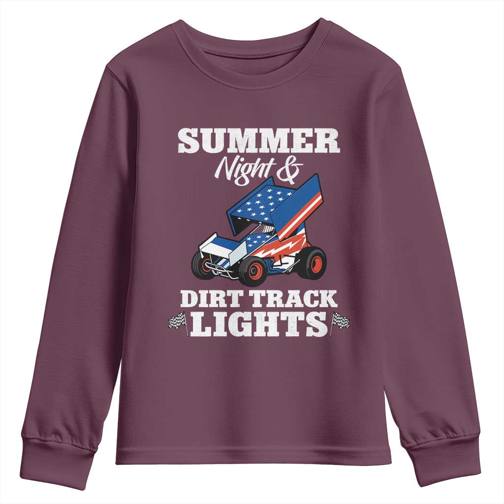 Sprint Car Racing Youth Sweatshirt Summer Nights And Dirt Track Lights TS14 Maroon Print Your Wear