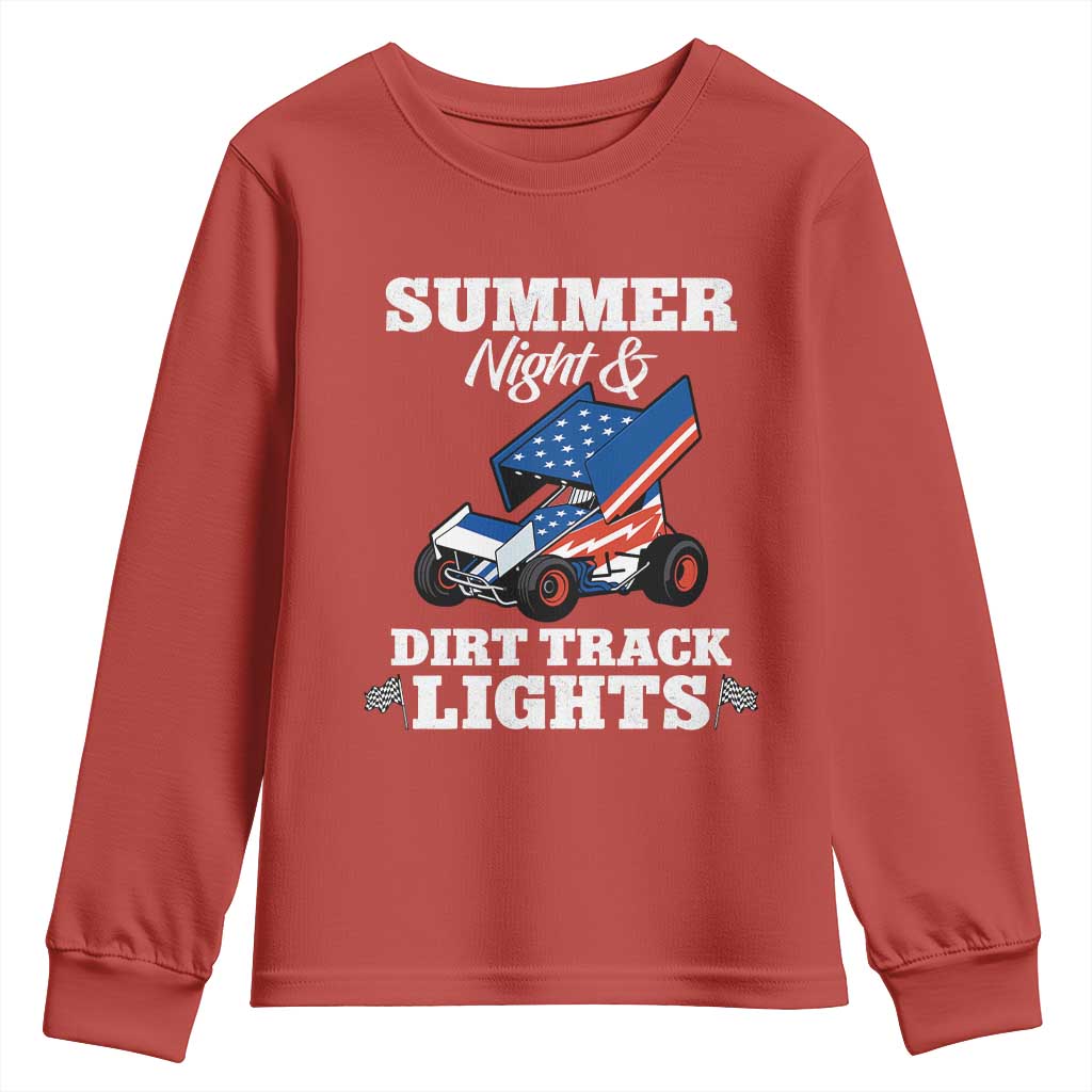 Sprint Car Racing Youth Sweatshirt Summer Nights And Dirt Track Lights TS14 Red Print Your Wear