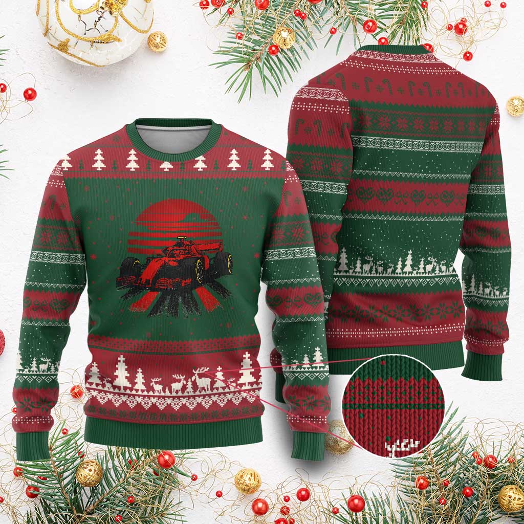 Racing Car Red Speed Motorsport Ugly Christmas Sweater TS14 Red Green Print Your Wear