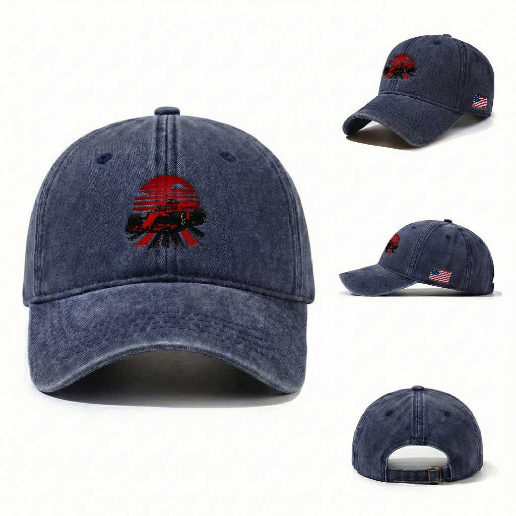 Racing Car Red Speed Motorsport Washed Cotton Baseball Cap TS14 Washed Cap Universal Fit Navy Print Your Wear