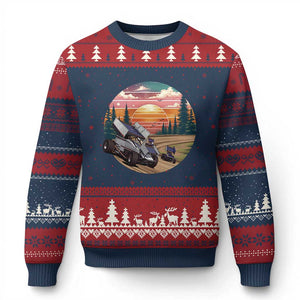 Sprint Car Dirt Track Racing Sunset Motorsports Ugly Christmas Sweater TS14 Navy Red Print Your Wear