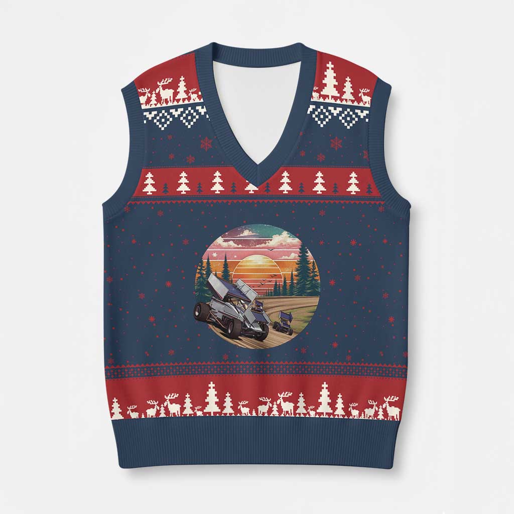 Sprint Car Dirt Track Racing Sunset Motorsports V-Neck Knit Sweater Vest TS14 Navy Red Print Your Wear