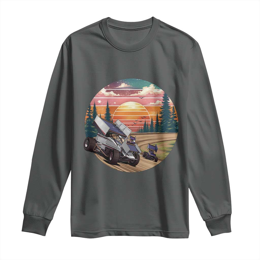Sprint Car Dirt Track Racing Sunset Motorsports Long Sleeve Shirt TS14 Dark Heather Print Your Wear