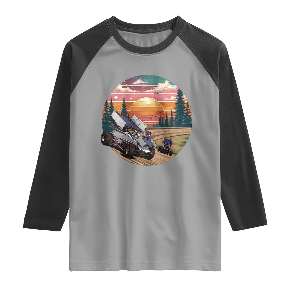Sprint Car Dirt Track Racing Sunset Motorsports Raglan Shirt TS14 Sport Gray Black Print Your Wear
