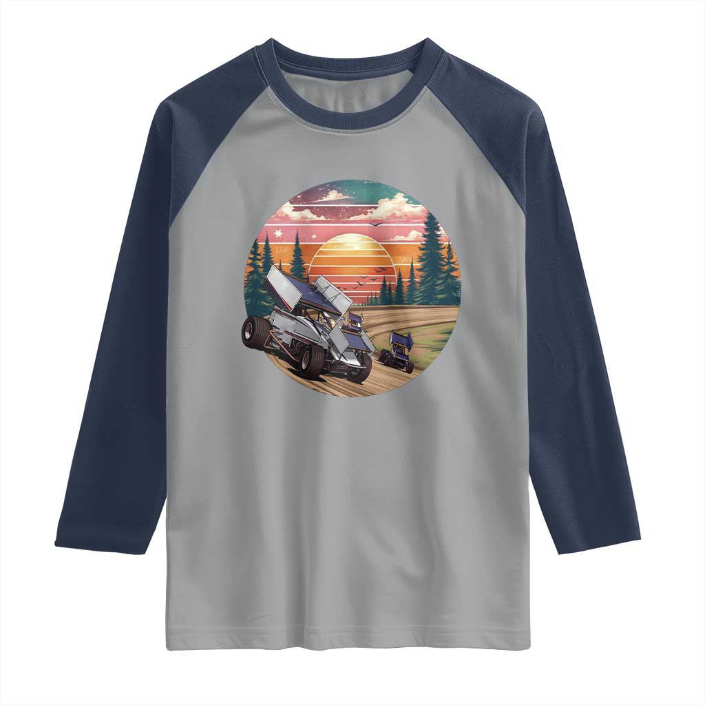 Sprint Car Dirt Track Racing Sunset Motorsports Raglan Shirt TS14 Sport Gray Navy Print Your Wear