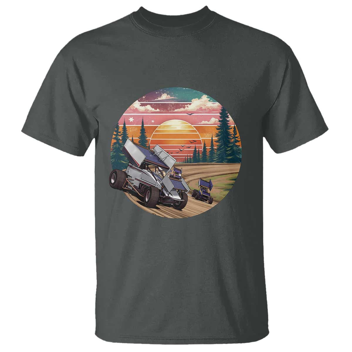 Sprint Car Dirt Track Racing Sunset Motorsports T Shirt TS14 Dark Heather Print Your Wear