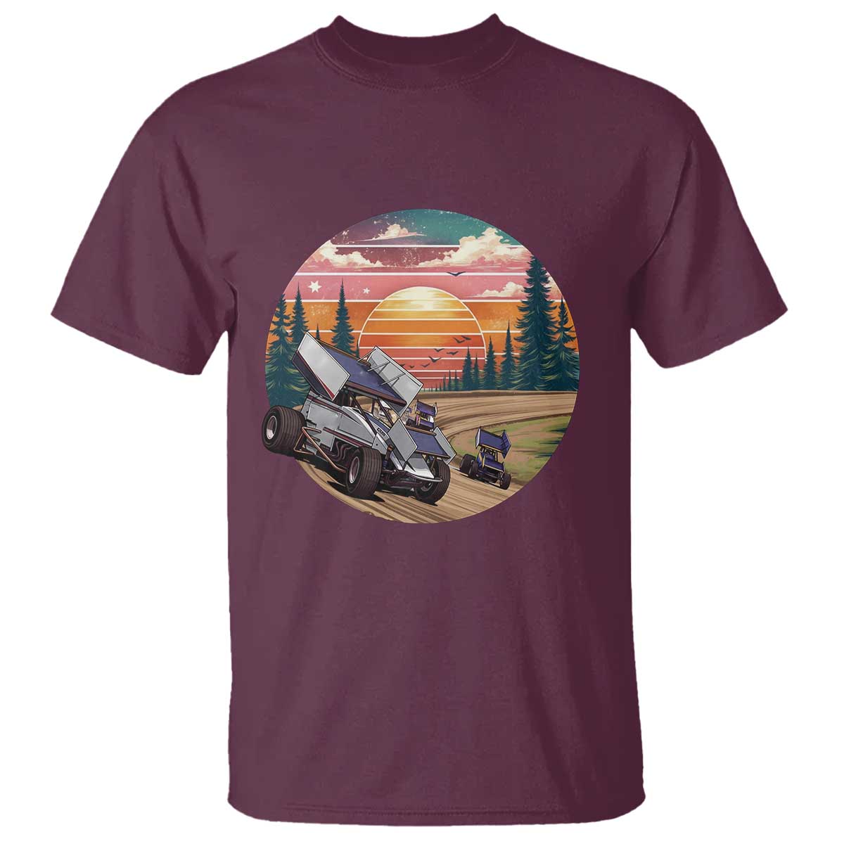 Sprint Car Dirt Track Racing Sunset Motorsports T Shirt TS14 Maroon Print Your Wear