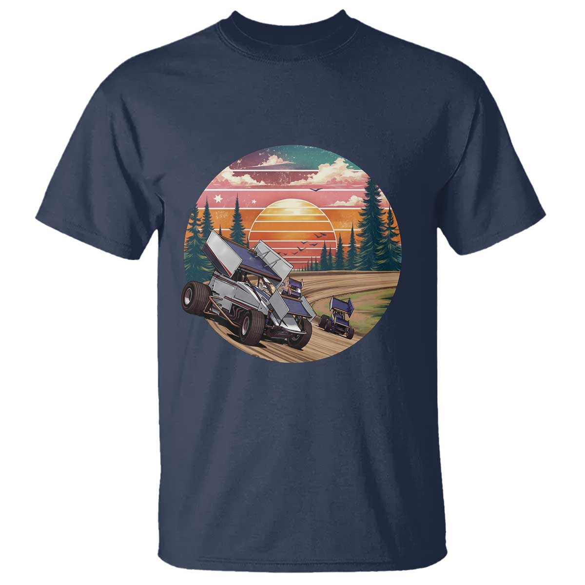 Sprint Car Dirt Track Racing Sunset Motorsports T Shirt TS14 Navy Print Your Wear