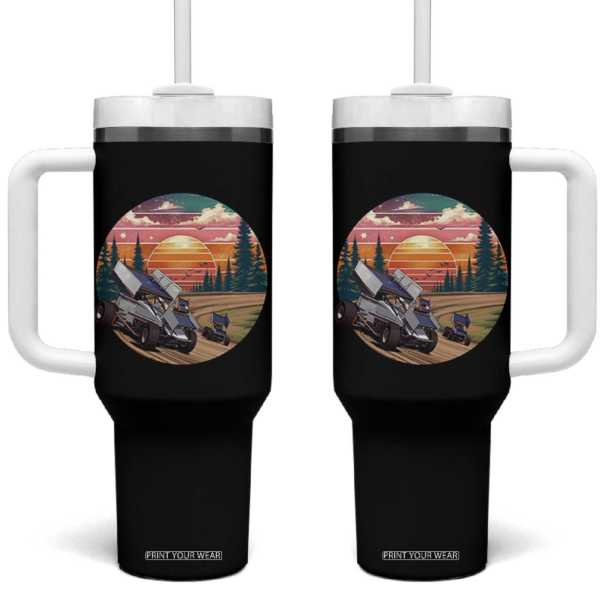 Sprint Car Dirt Track Racing Sunset Motorsports Tumbler With Handle TS14 One Size: 40 oz Black Print Your Wear