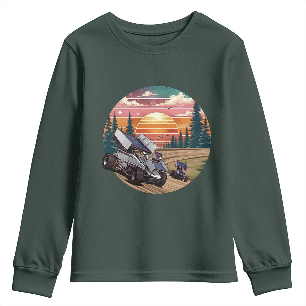 Sprint Car Dirt Track Racing Sunset Motorsports Youth Sweatshirt TS14 Dark Forest Green Print Your Wear