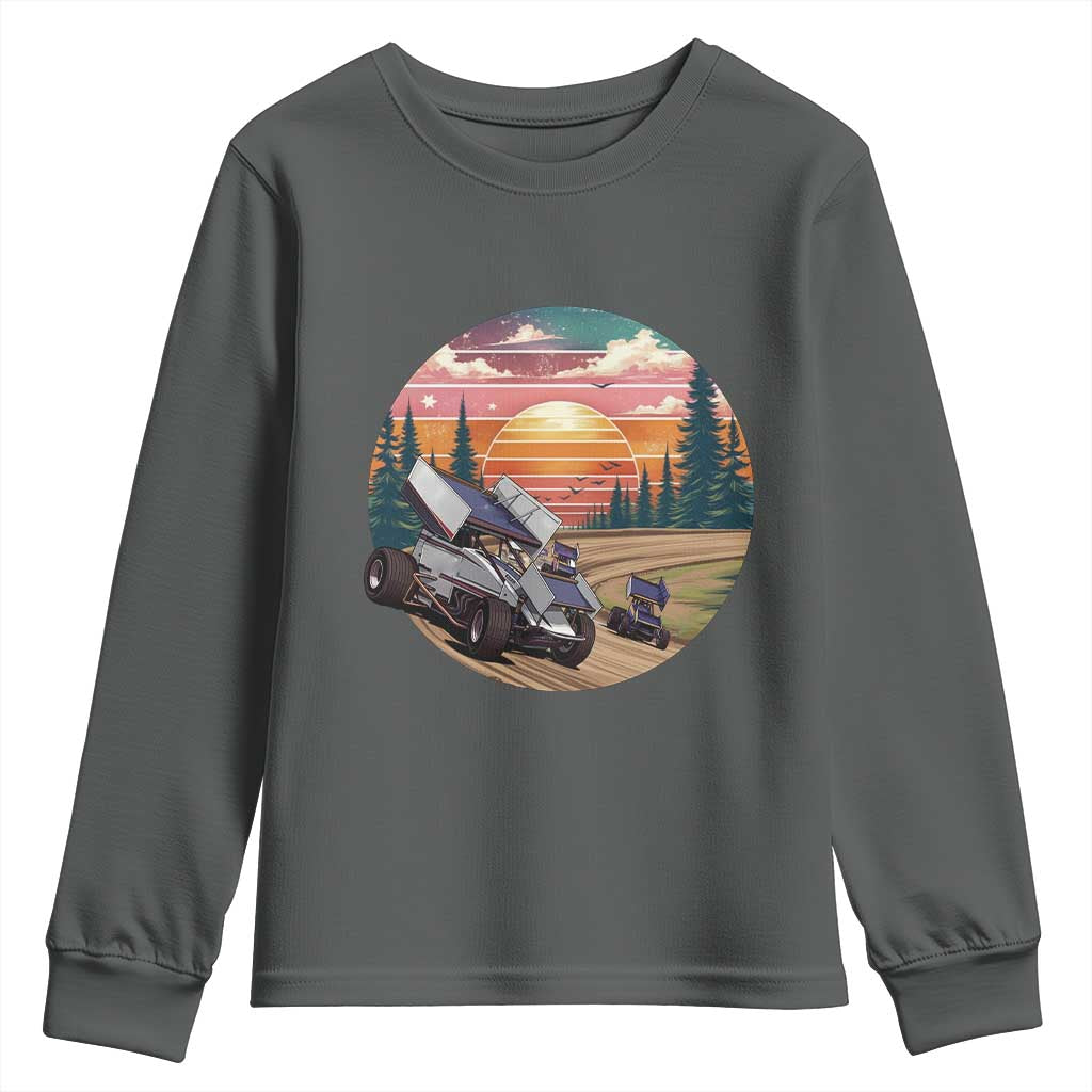 Sprint Car Dirt Track Racing Sunset Motorsports Youth Sweatshirt TS14 Dark Heather Print Your Wear