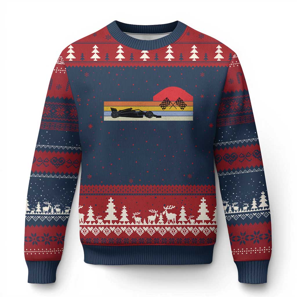 Racing Car Retro Style Vintage Ugly Christmas Sweater TS14 Navy Red Print Your Wear