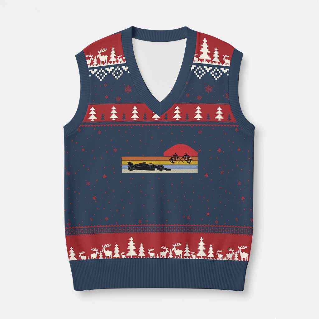 Racing Car Retro Style Vintage V-Neck Knit Sweater Vest TS14 Navy Red Print Your Wear