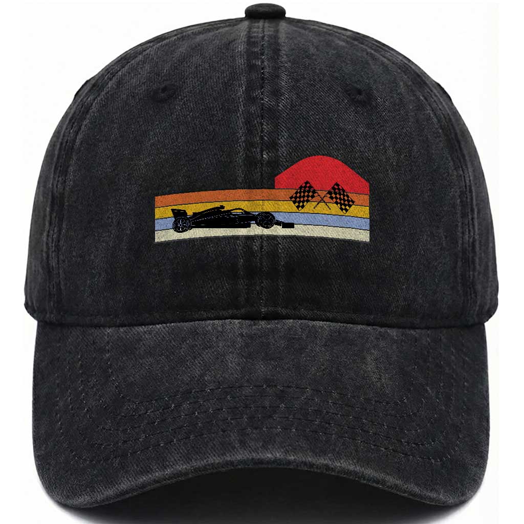 Racing Car Retro Style Vintage Washed Cotton Baseball Cap TS14 Washed Cap Universal Fit Black Print Your Wear