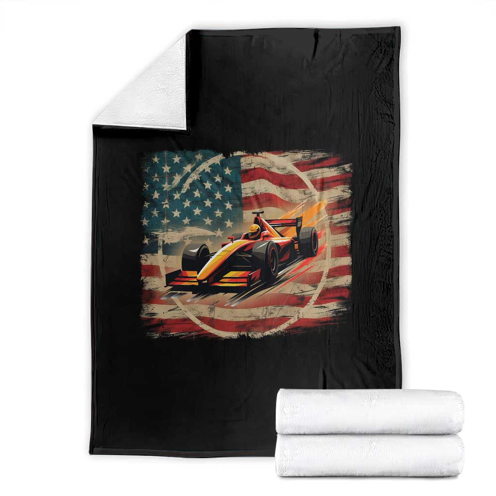 Racing Car Throw Blanket Patriotic American Flag Race TS14 Black Print Your Wear