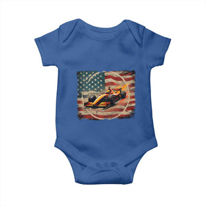 Racing Car Baby Onesie Patriotic American Flag Race TS14 Royal Blue Print Your Wear