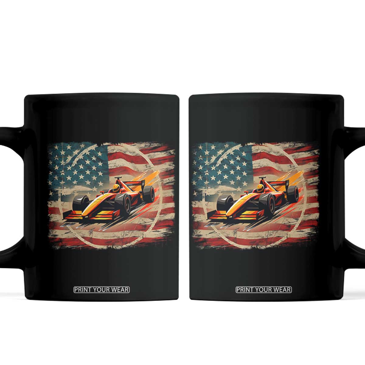 Racing Car Coffee Mug Patriotic American Flag Race TS14 Black Print Your Wear