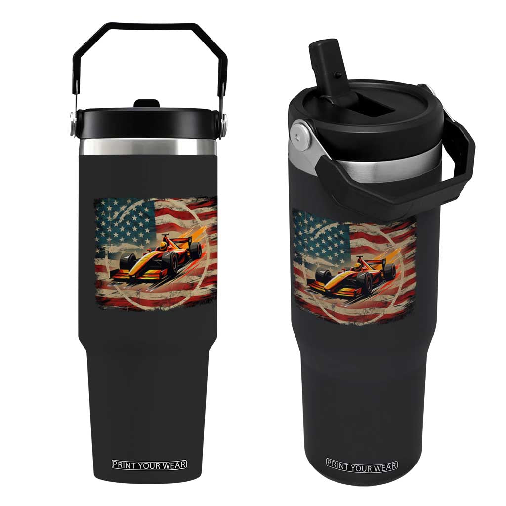 Racing Car Flip Straw Tumbler Patriotic American Flag Race TS14 One Size: 30 oz Black Print Your Wear