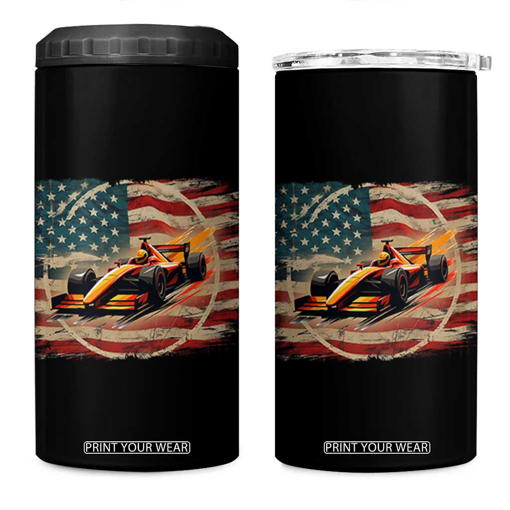 Racing Car 4 in 1 Can Cooler Tumbler Patriotic American Flag Race TS14 One Size: 16 oz Black Print Your Wear
