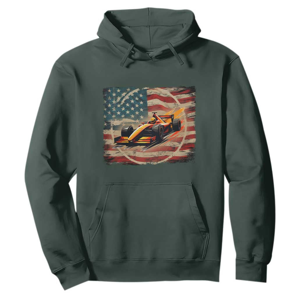 Racing Car Hoodie Patriotic American Flag Race TS14 Dark Forest Green Print Your Wear