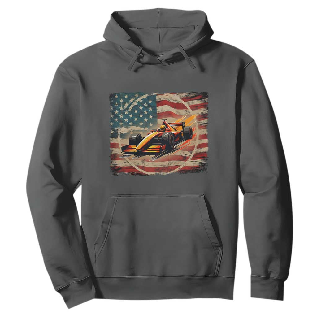 Racing Car Hoodie Patriotic American Flag Race TS14 Dark Heather Print Your Wear