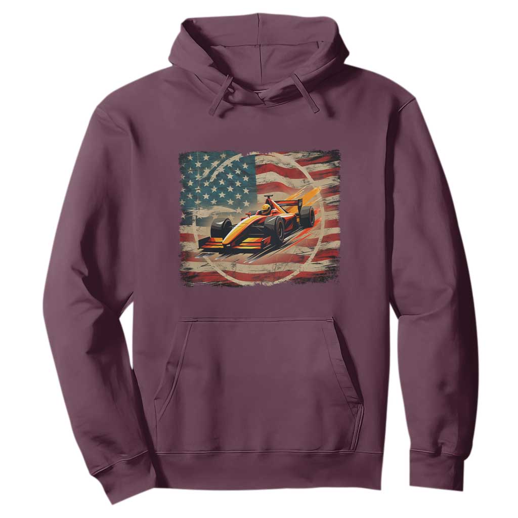 Racing Car Hoodie Patriotic American Flag Race TS14 Maroon Print Your Wear