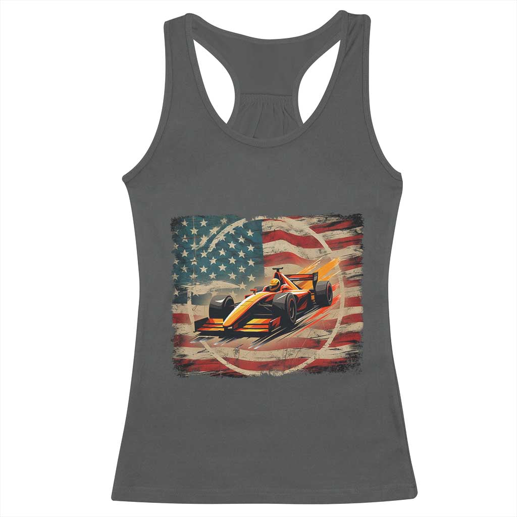 Racing Car Racerback Tank Top Patriotic American Flag Race TS14 Dark Heather Print Your Wear