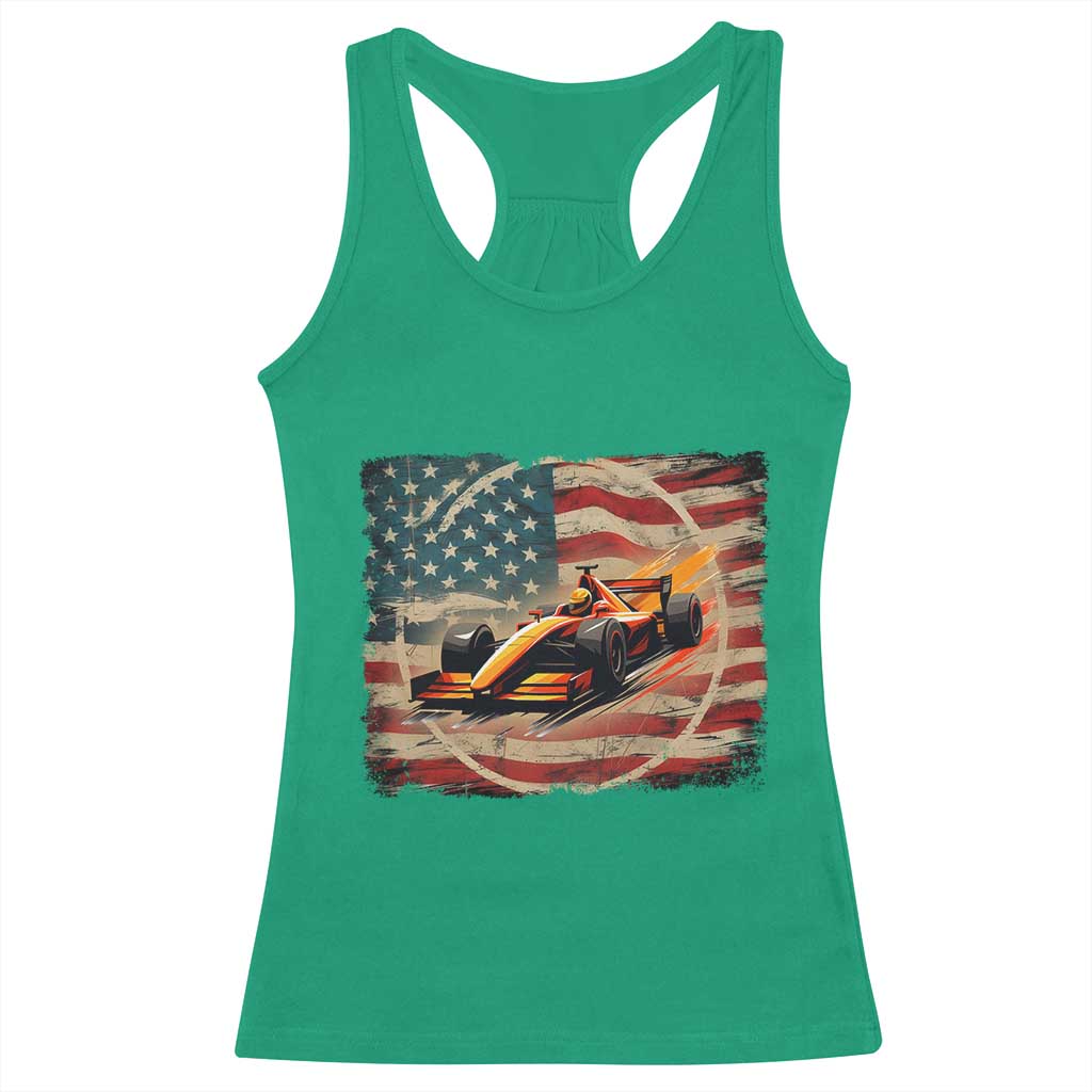 Racing Car Racerback Tank Top Patriotic American Flag Race TS14 Irish Green Print Your Wear