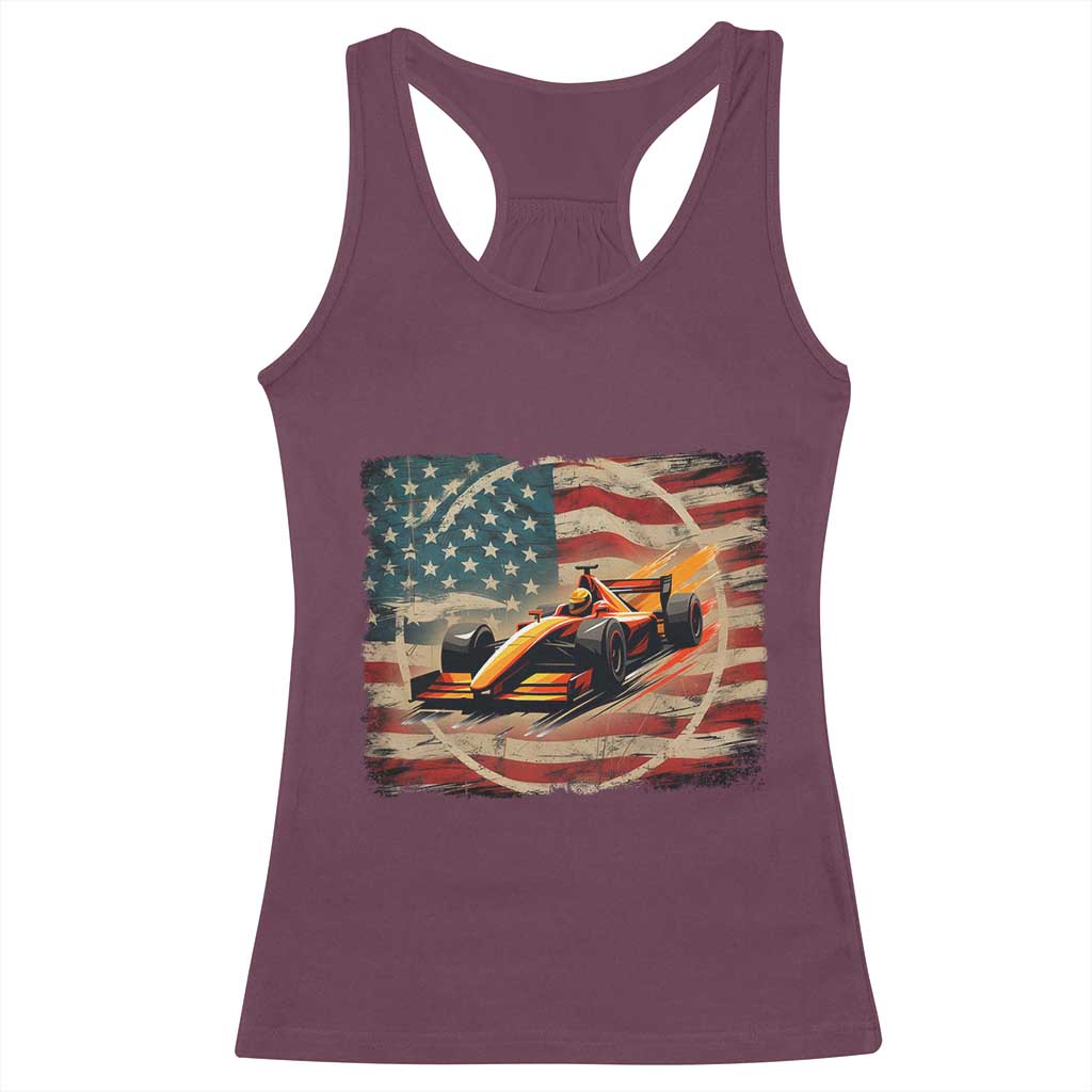 Racing Car Racerback Tank Top Patriotic American Flag Race TS14 Maroon Print Your Wear