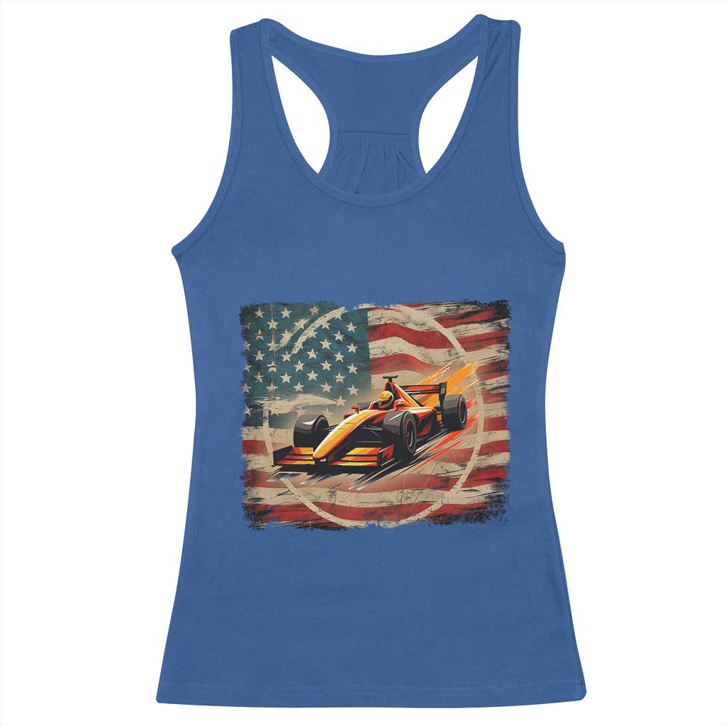 Racing Car Racerback Tank Top Patriotic American Flag Race TS14 Royal Blue Print Your Wear