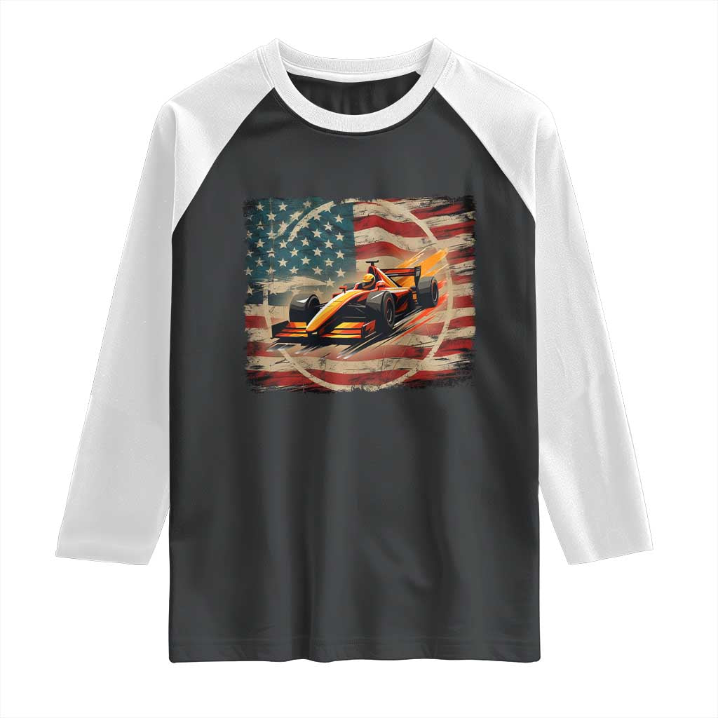Racing Car Raglan Shirt Patriotic American Flag Race TS14 Black White Print Your Wear