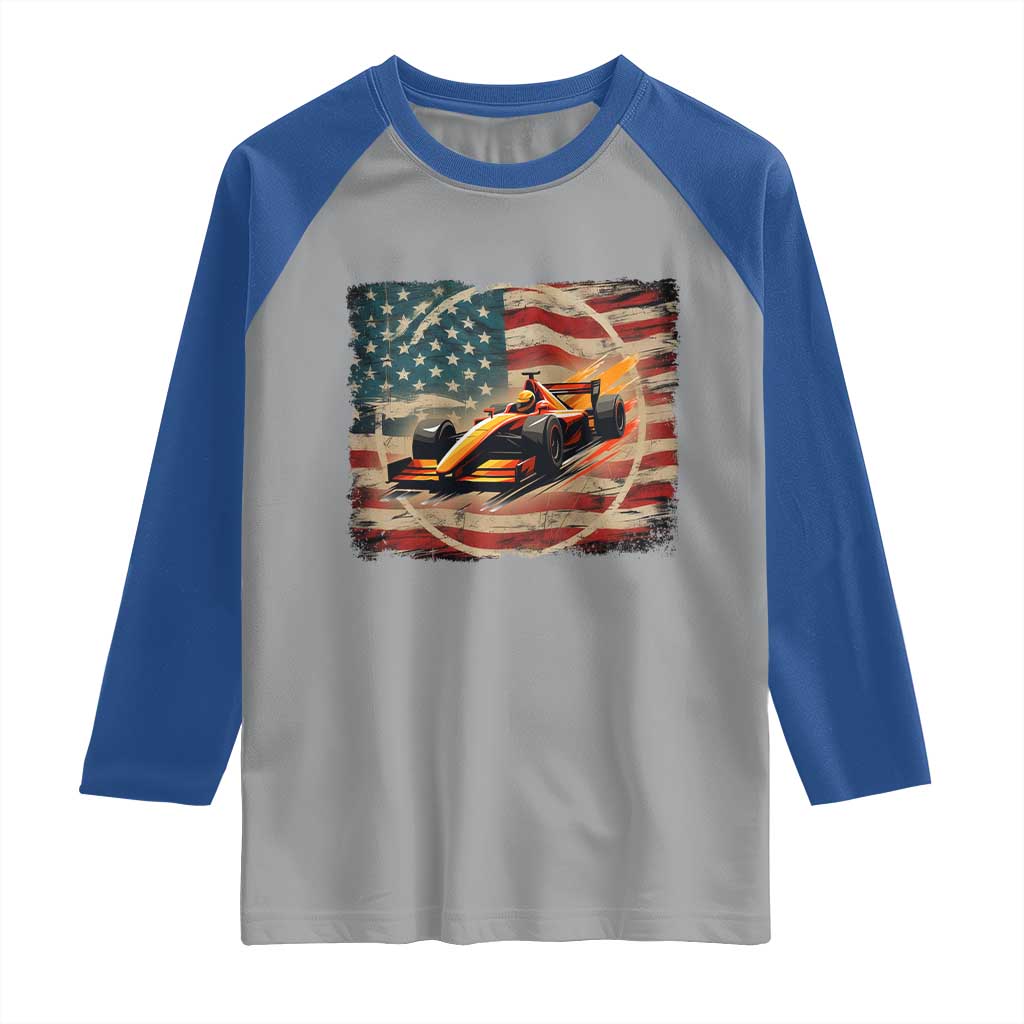 Racing Car Raglan Shirt Patriotic American Flag Race TS14 Sport Gray Royal Print Your Wear