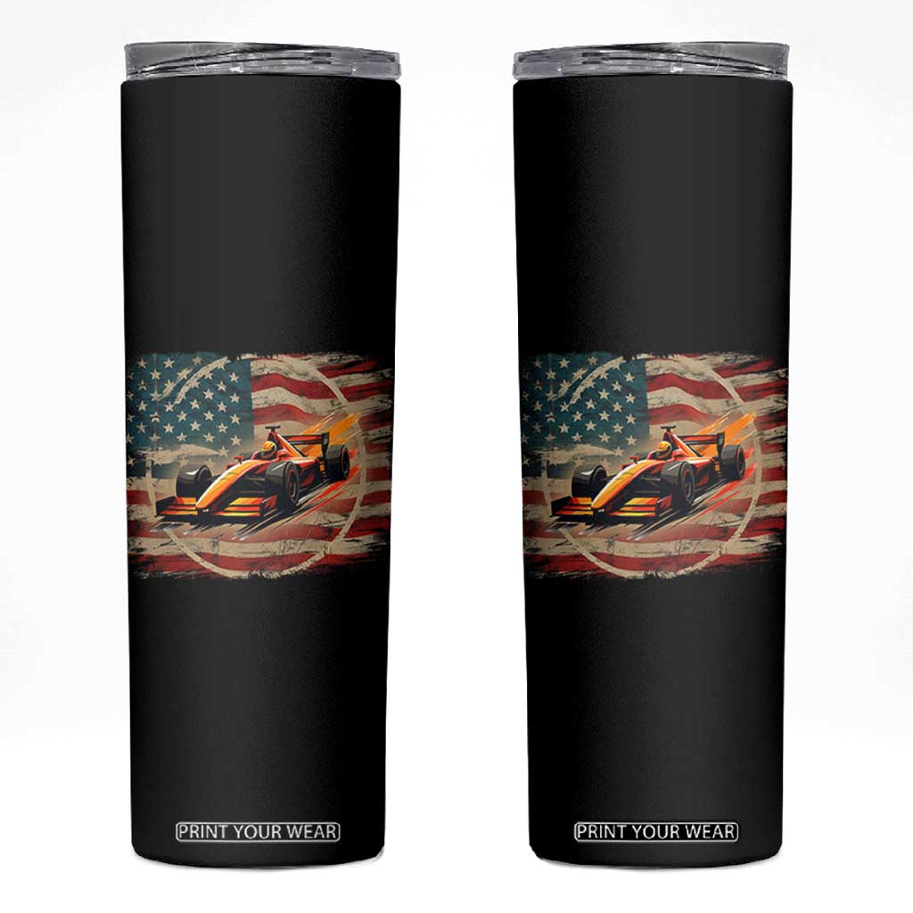 Racing Car Skinny Tumbler Patriotic American Flag Race TS14 Black Print Your Wear