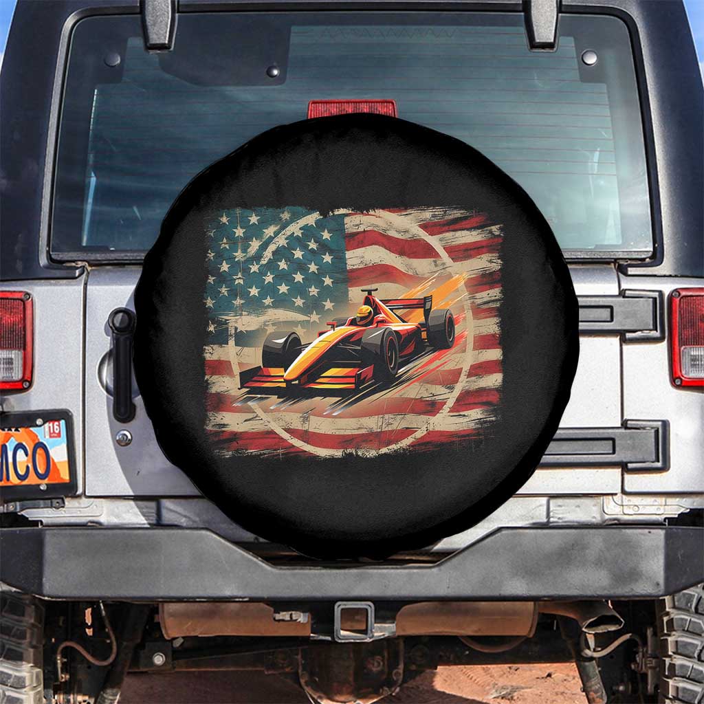 Racing Car Spare Tire Cover Patriotic American Flag Race TS14 No hole Black Print Your Wear