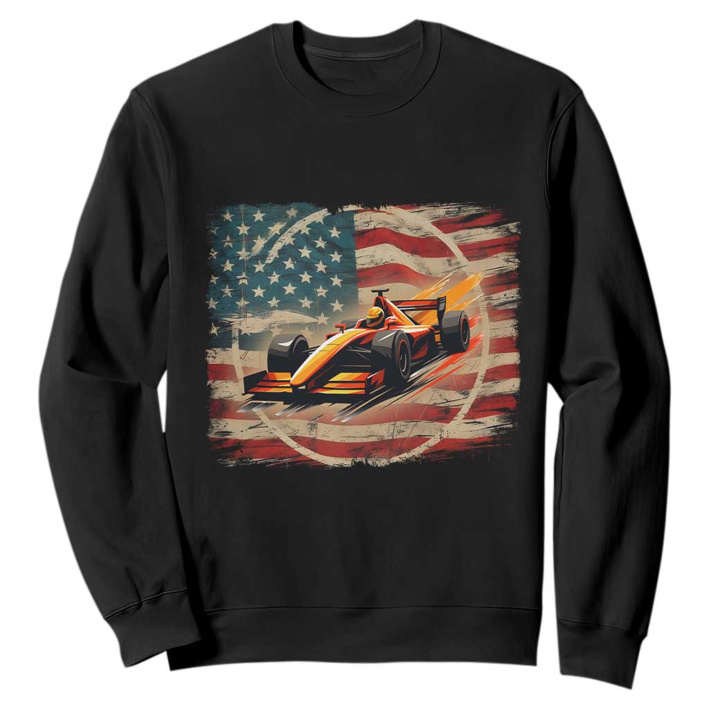 Racing Car Sweatshirt Patriotic American Flag Race TS14 Black Print Your Wear