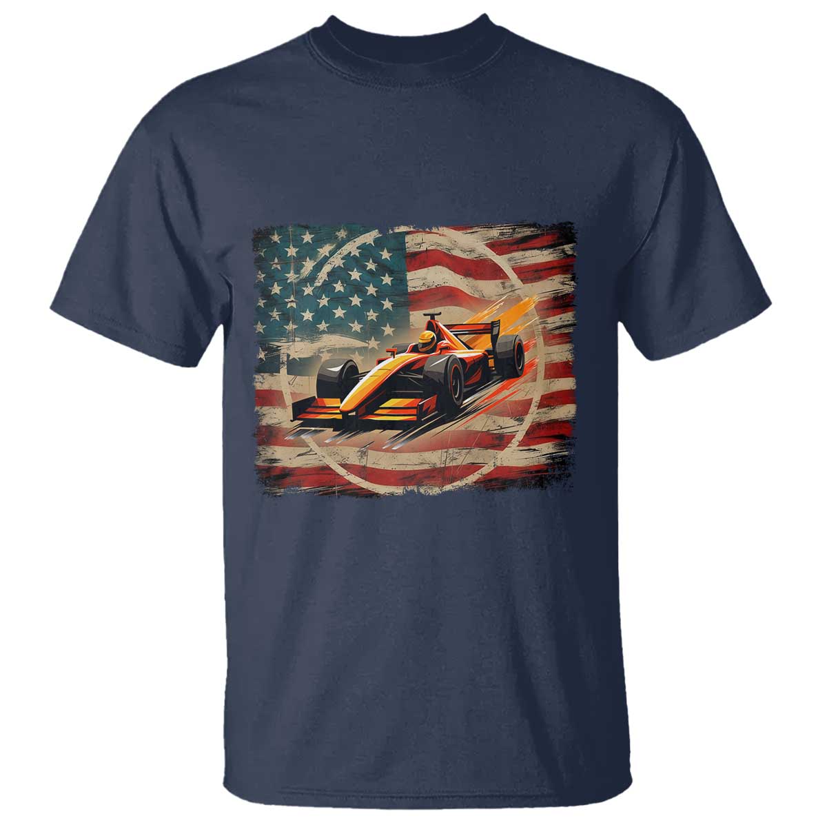 Racing Car T Shirt Patriotic American Flag Race TS14 Navy Print Your Wear