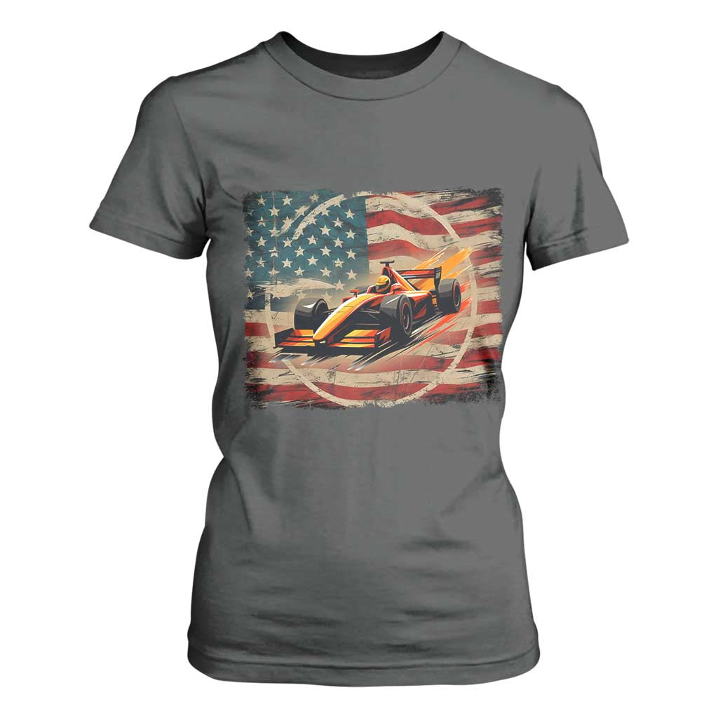 Racing Car T Shirt For Women Patriotic American Flag Race TS14 Dark Heather Print Your Wear