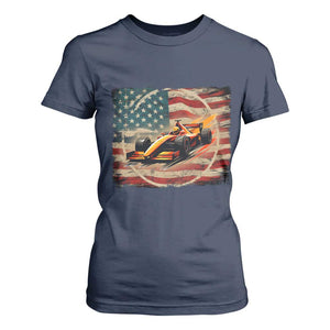 Racing Car T Shirt For Women Patriotic American Flag Race TS14 Navy Print Your Wear