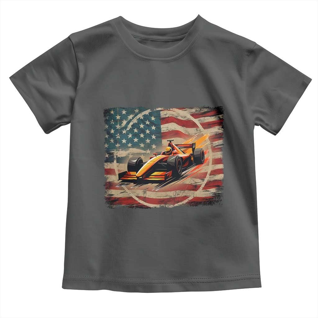 Racing Car Toddler T Shirt Patriotic American Flag Race TS14 Dark Heather Print Your Wear