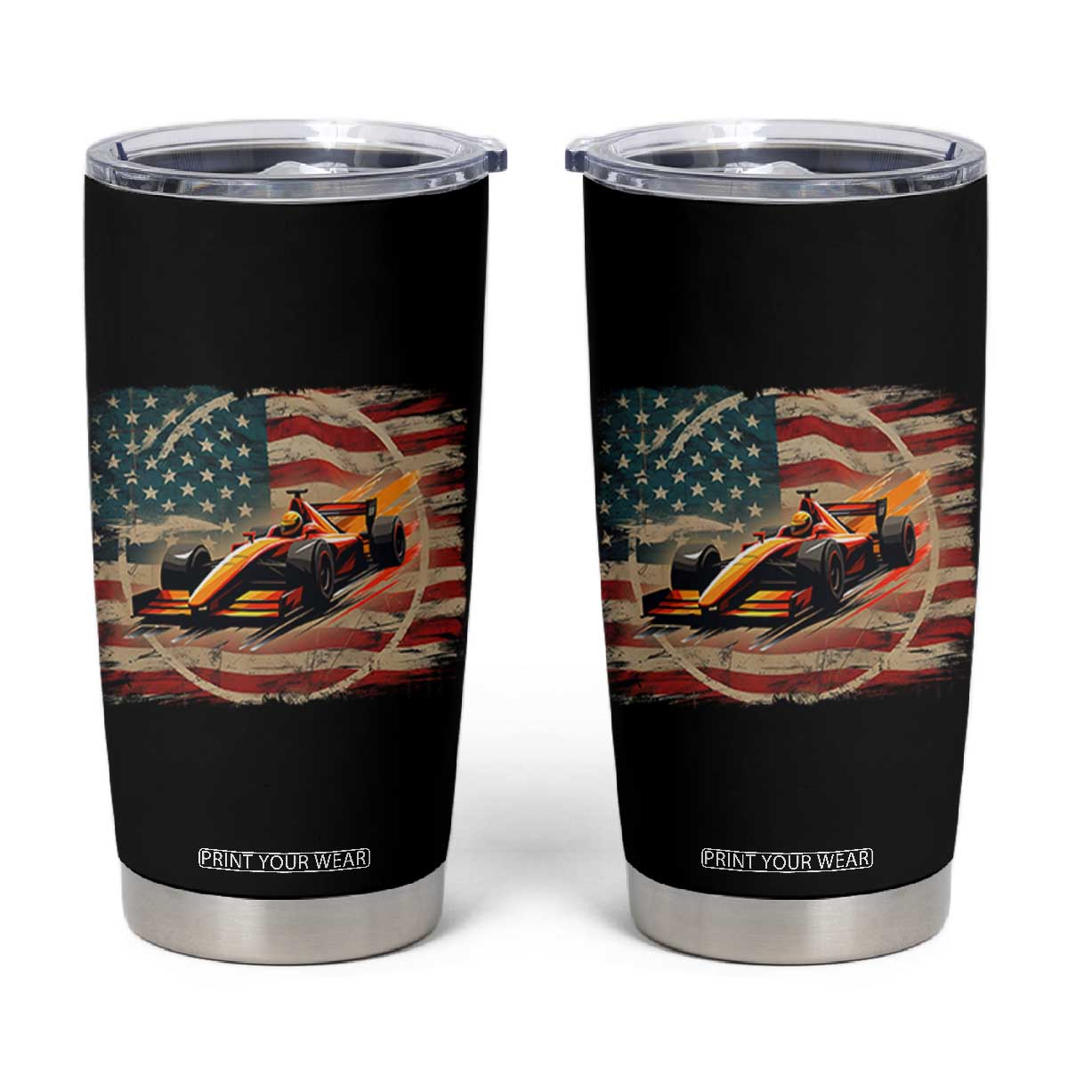 Racing Car Tumbler Cup Patriotic American Flag Race TS14 Black Print Your Wear
