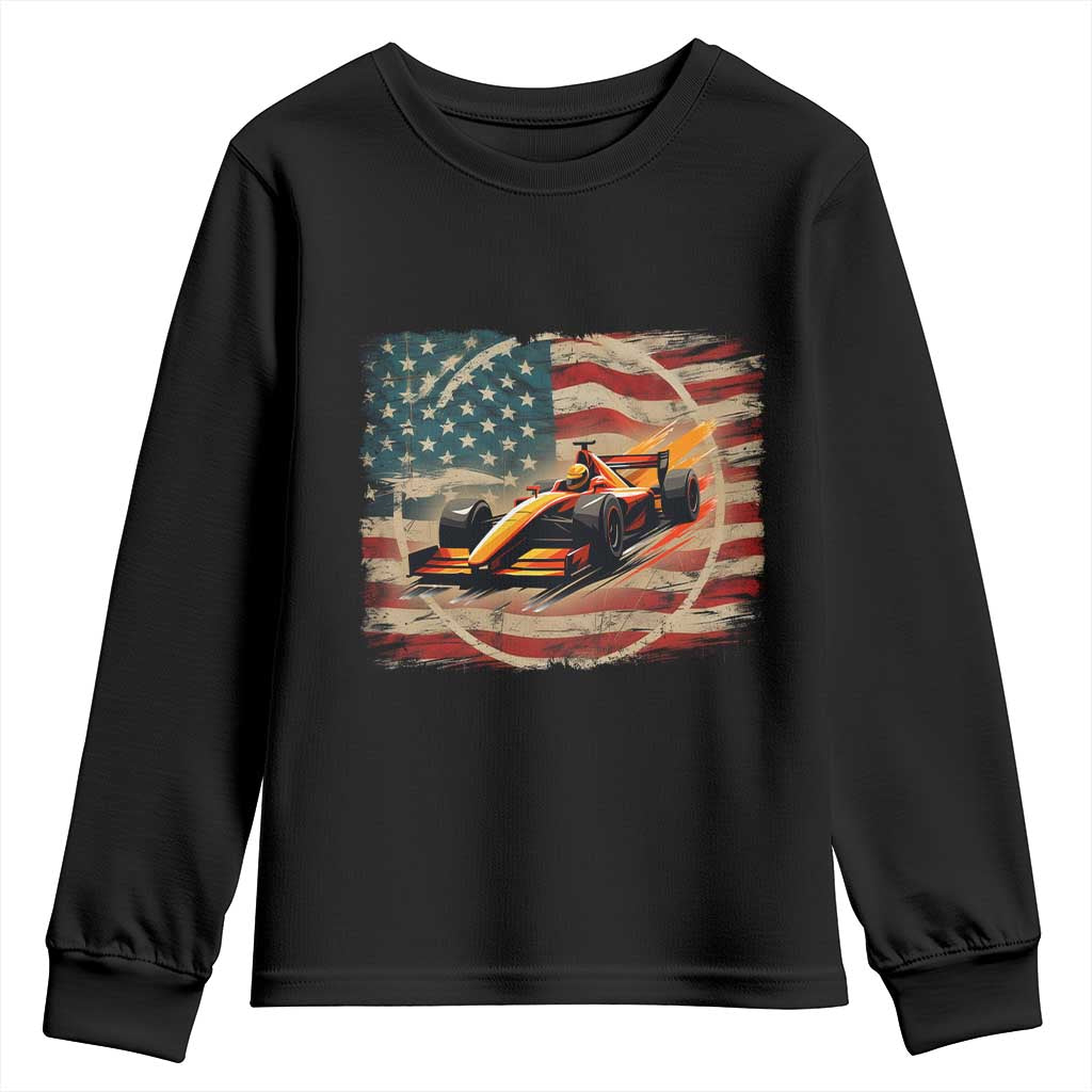 Racing Car Youth Sweatshirt Patriotic American Flag Race TS14 Black Print Your Wear