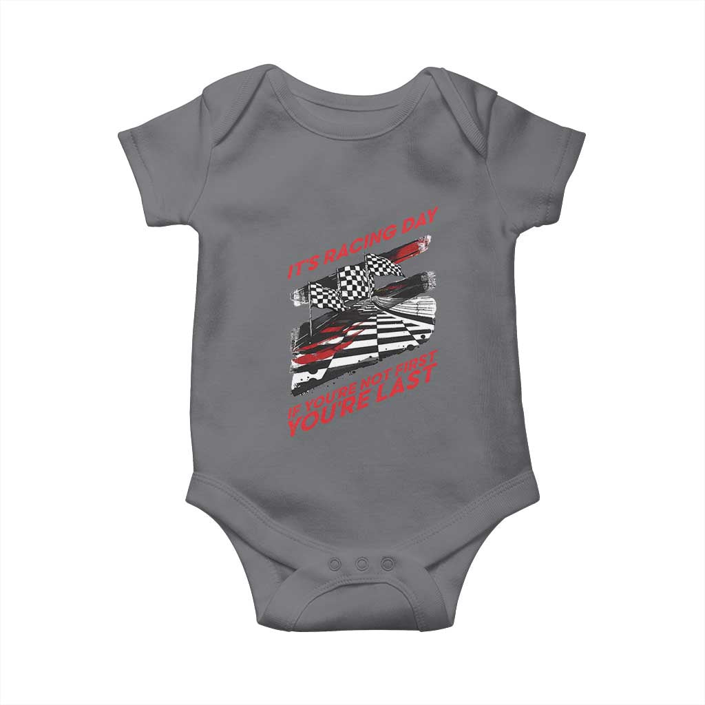 Funny Racing Car Flag Baby Onesie It Is Racing Day TS14 Charcoal Print Your Wear