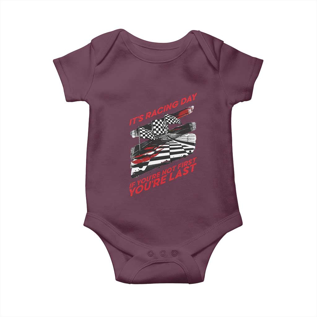Funny Racing Car Flag Baby Onesie It Is Racing Day TS14 Maroon Print Your Wear