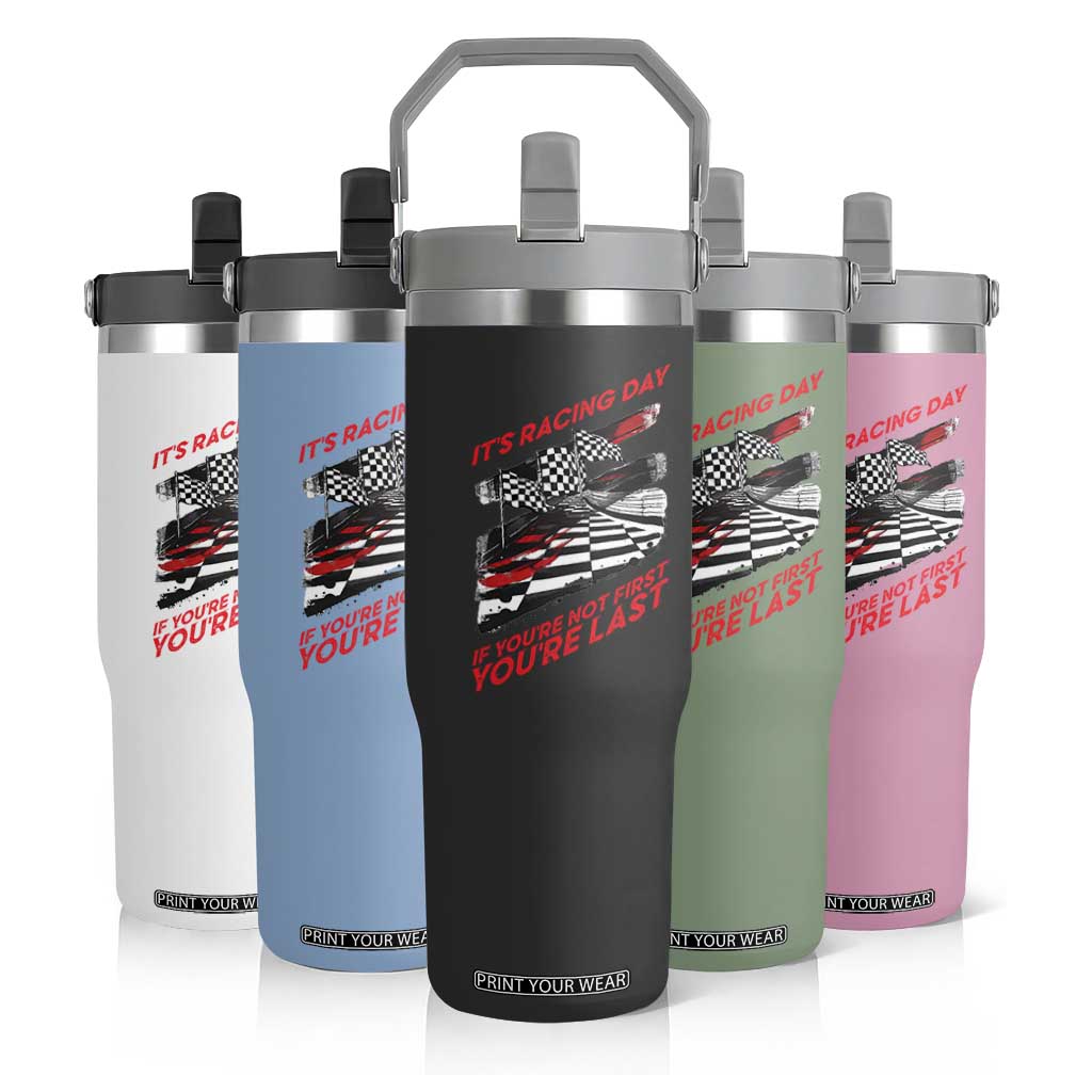 Funny Racing Car Flag Flip Straw Tumbler It Is Racing Day TS14 Print Your Wear