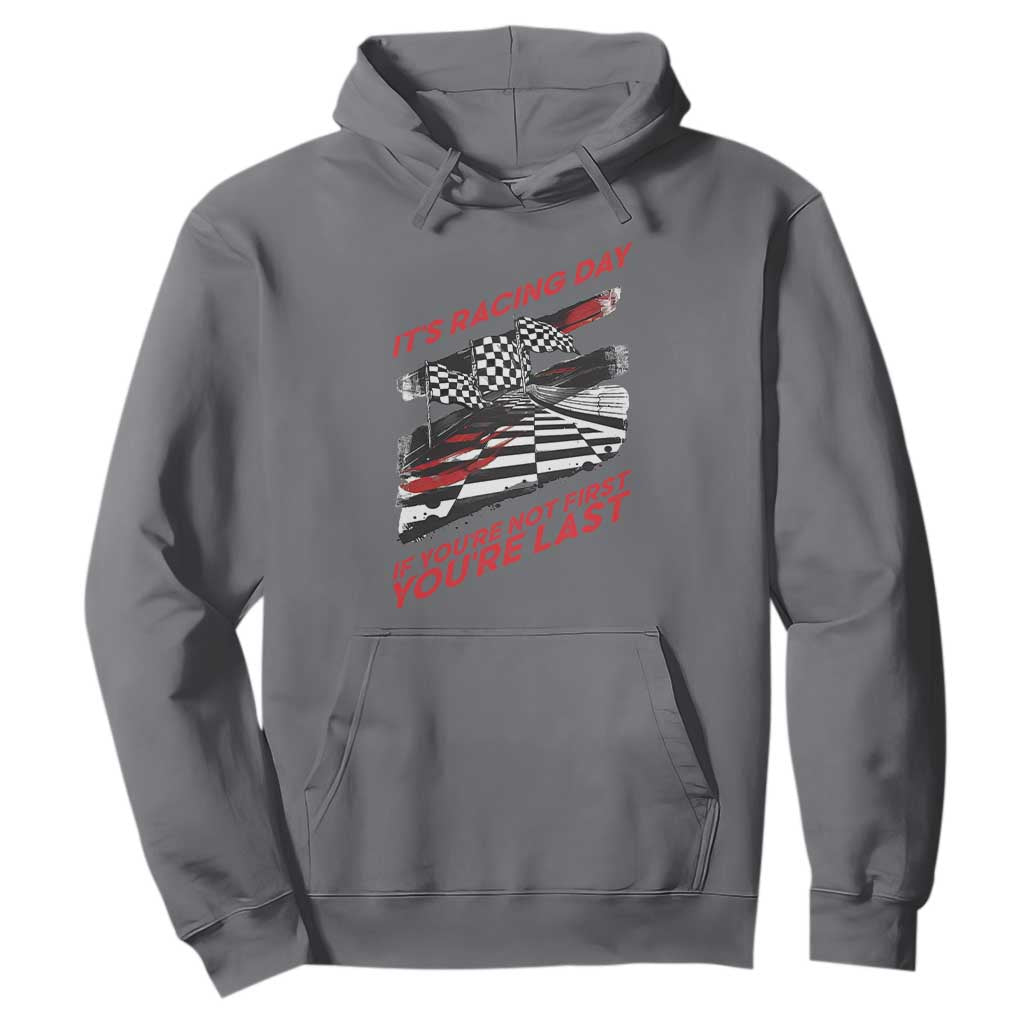 Funny Racing Car Flag Hoodie It Is Racing Day TS14 Charcoal Print Your Wear