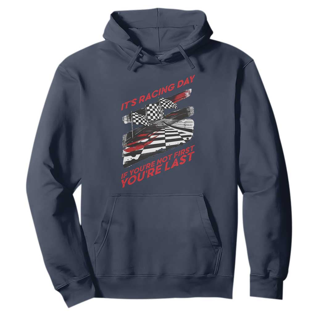 Funny Racing Car Flag Hoodie It Is Racing Day TS14 Navy Print Your Wear